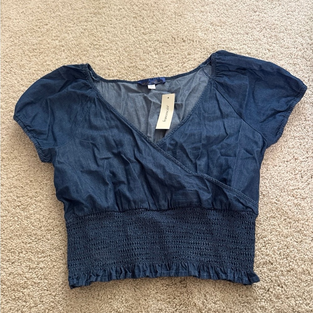 Francesca's Collections Deep Blue Smocked Blouse